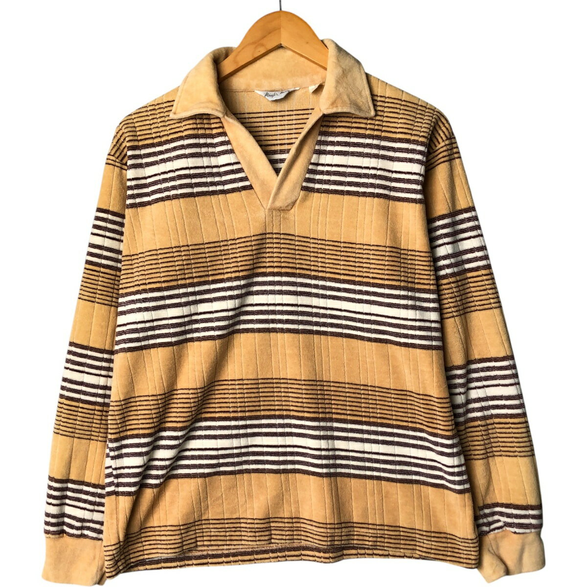 古着 mister man パイル地 オープンカラー 長袖 ボーダー ポロシャツ メンズL相当 /eaa572969 【中古】 【250803】 【SS2603_30】