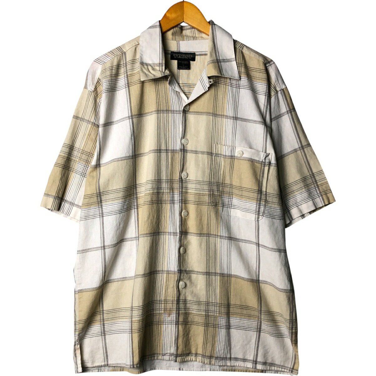 古着 TRUST チェック柄 半袖 オープンカラー レーヨン×リネンシャツ ボックスシャツ メンズL相当 /eaa573233 【中古】 【250811】