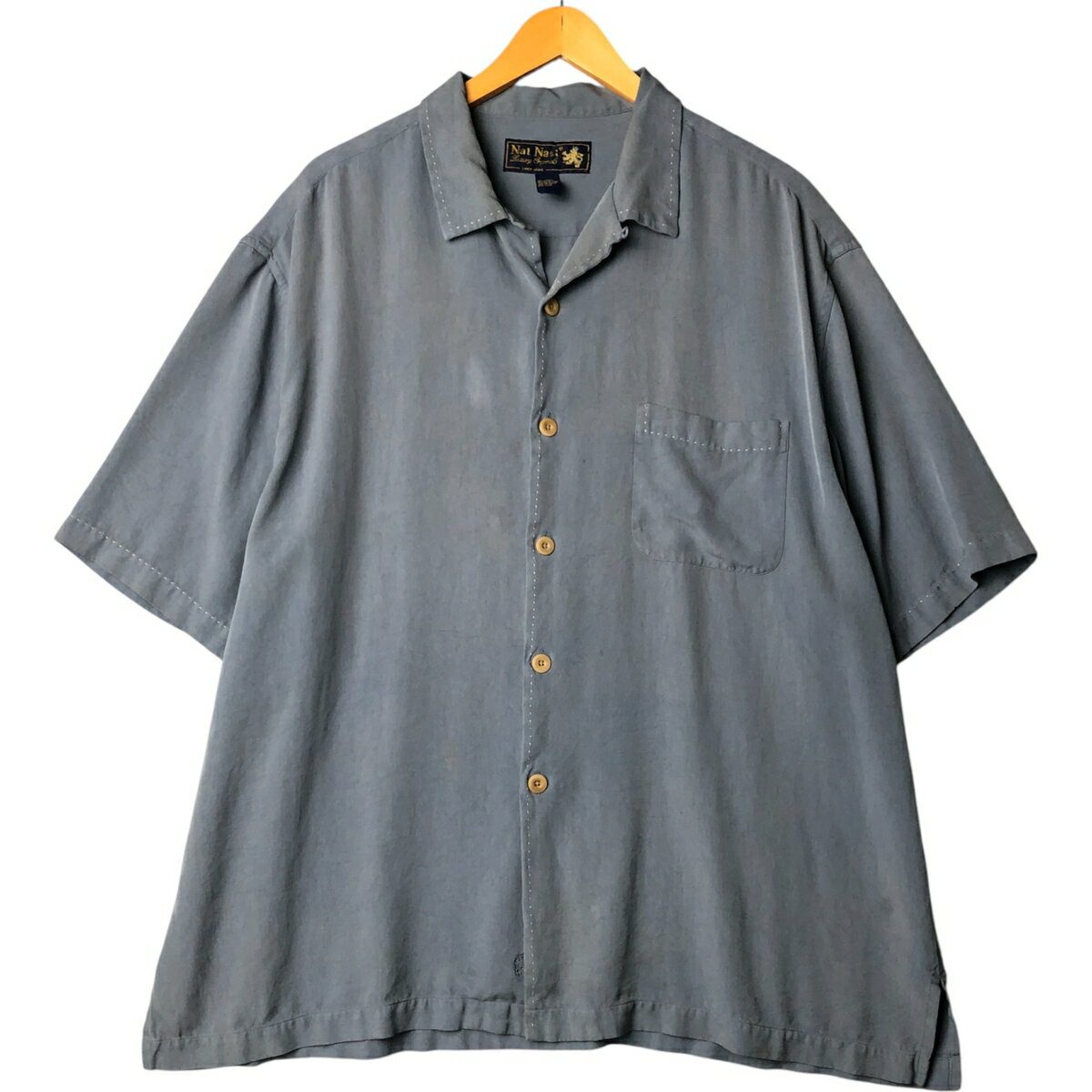 古着 90'S ナットナスト NAT NAST 半袖 オープンカラー シルクシャツ ボックスシャツ メンズXL相当 ヴ..