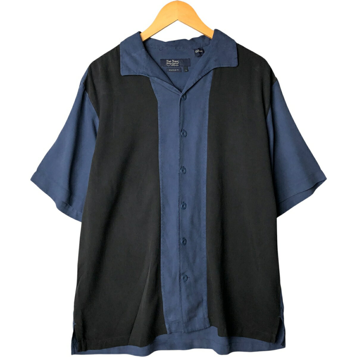 古着 90'S ナットナスト Nat Nast AMERICAN FIT ツートン 半袖 オープンカラー シルクシャツ ボックス..