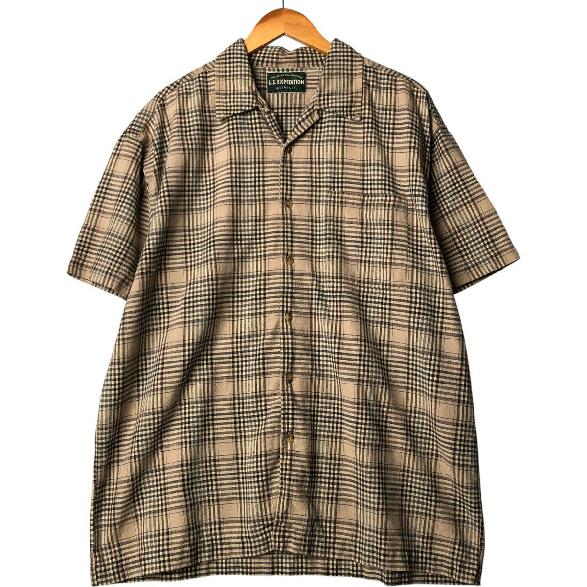 樂天商城 - 古着 U.S. EXPEDITION チェック柄 半袖 オープンカラー リネンシャツ ボックスシャツ メンズXL相当 /eaa573351 【中古】 【250811】