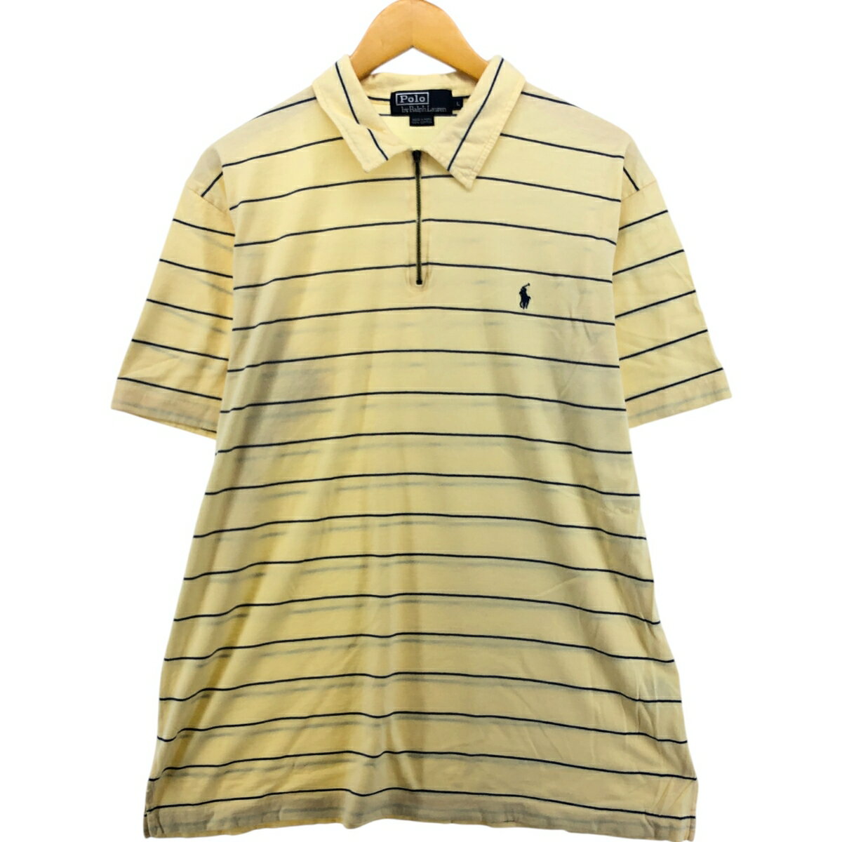 古着 ラルフローレン Ralph Lauren POLO by Ralph Lauren ボーダー柄 襟付き ハーフジップ プルダウン 半袖 ボーダー ポロシャツ メンズL相当 /eaa573985 【中古】 【250825】 イエロー系 春夏秋