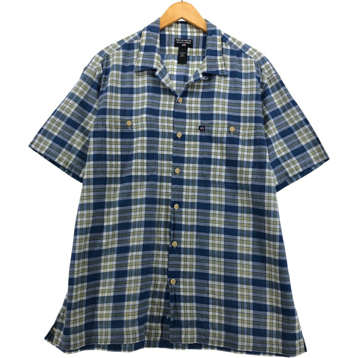 古着 ラルフローレン Ralph Lauren POLO JEANS COMPANY チェック柄 半袖 オープンカラー コットンシャツ ボックスシャツ メンズL相当/eaa574007 【中古】 【250802】