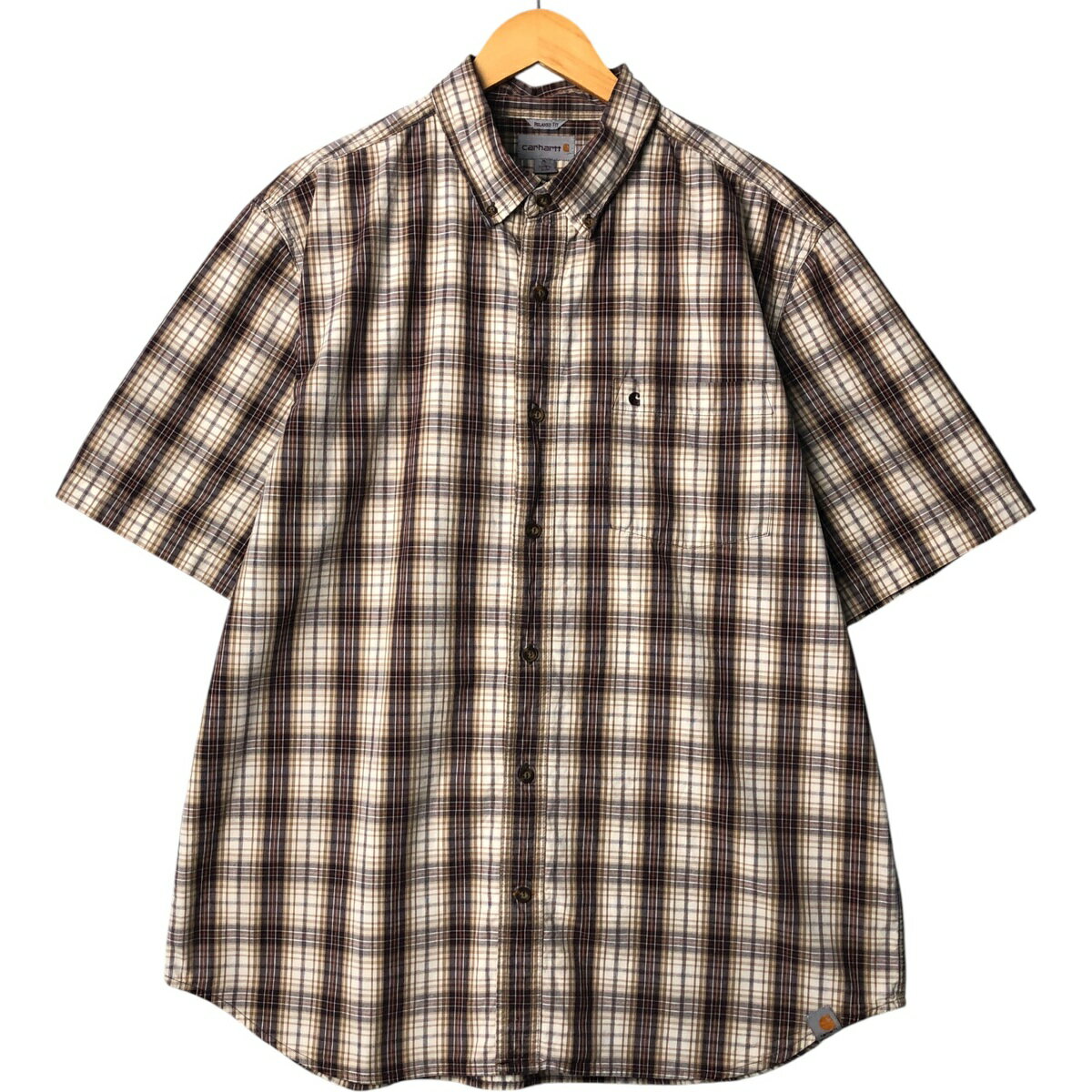 古着 カーハート Carhartt RELAXED FIT チェック柄 ボタンダウン 半袖 ワークシャツ メンズXL相当 /eaa..