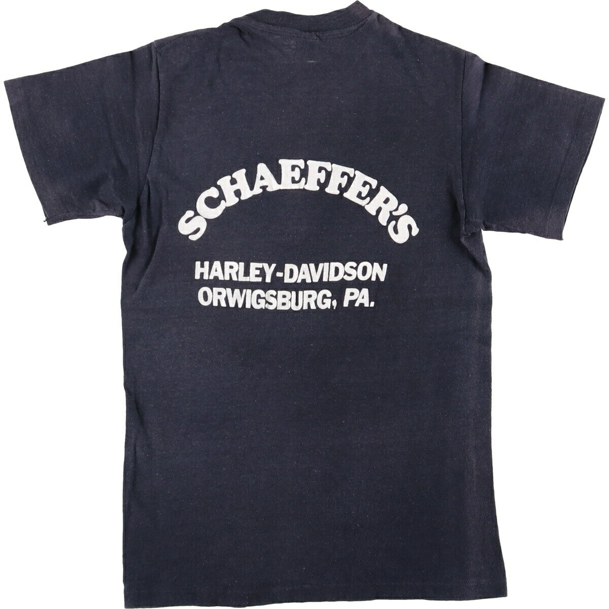 古着 80S ヘインズ Hanes 三角タグ 鷲柄 イーグル柄 Harley-Davidson ハーレーダビッドソン モーターサイクル バイクTシャツ USA製 メンズS相当 ヴィンテージ /eaa575925 【中古】 【250819】 【Elulu/エルル】 ブラック系 春夏秋