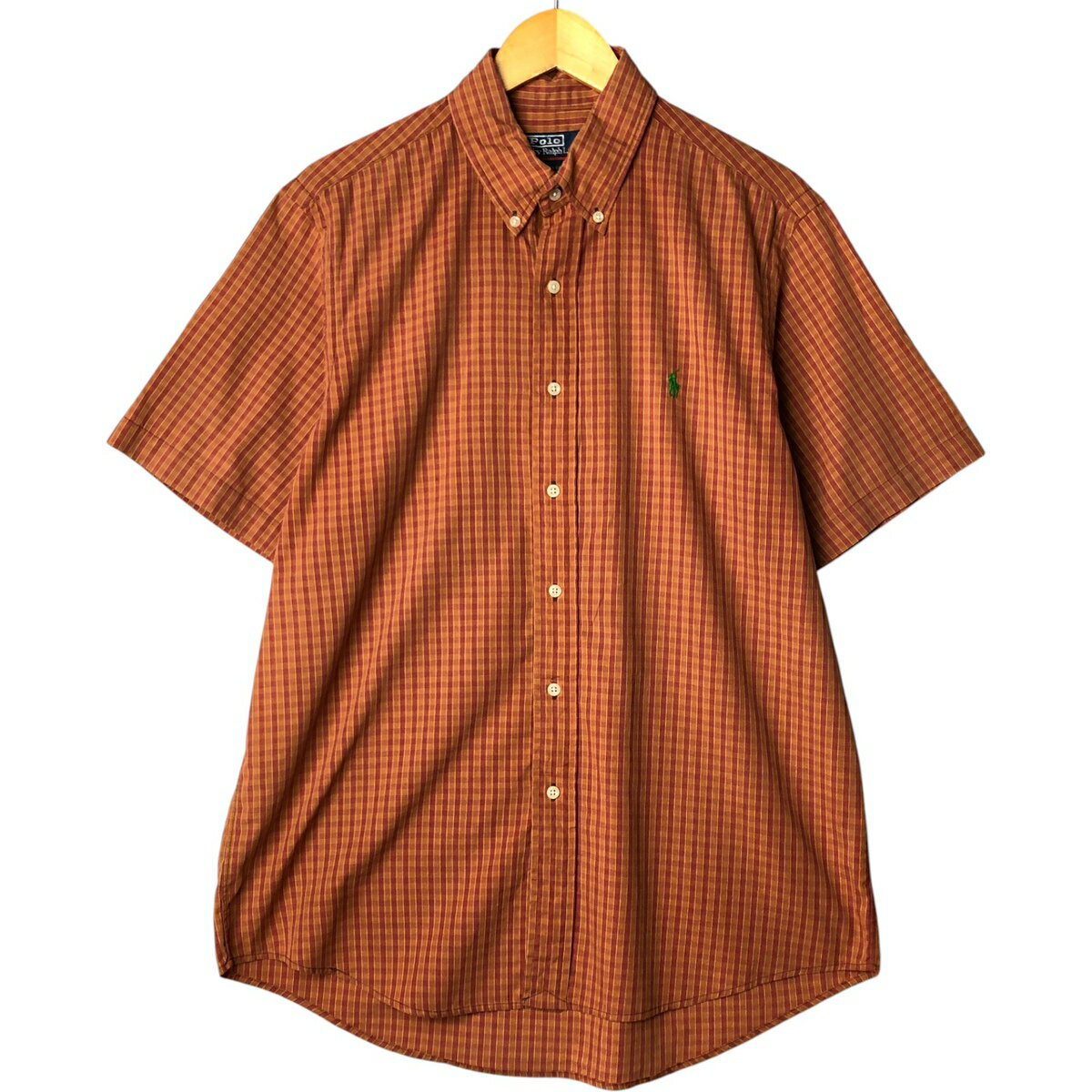 古着 ラルフローレン Ralph Lauren POLO by Ralph Lauren 半袖 ボタンダウン チェックシャツ メンズL相当 /eaa576903 【中古】 【250815】 ブラウン系 春夏