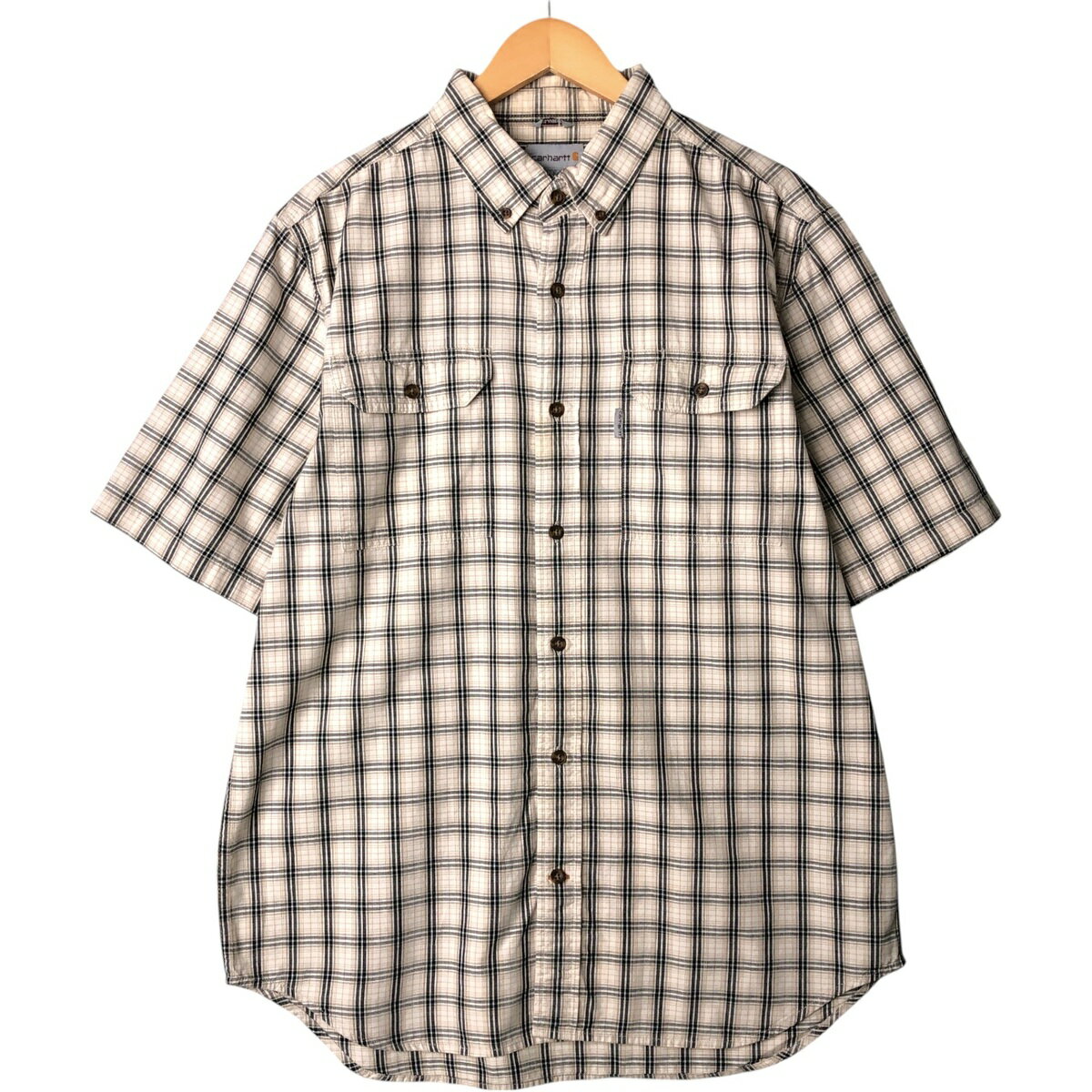 Work Shirt - 古着 カーハート Carhartt RELAXED FIT チェック柄 ボタンダウン 半袖 ワークシャツ メンズL相当 /eaa576944 【中古】 【250818】 ベージュ系 春夏