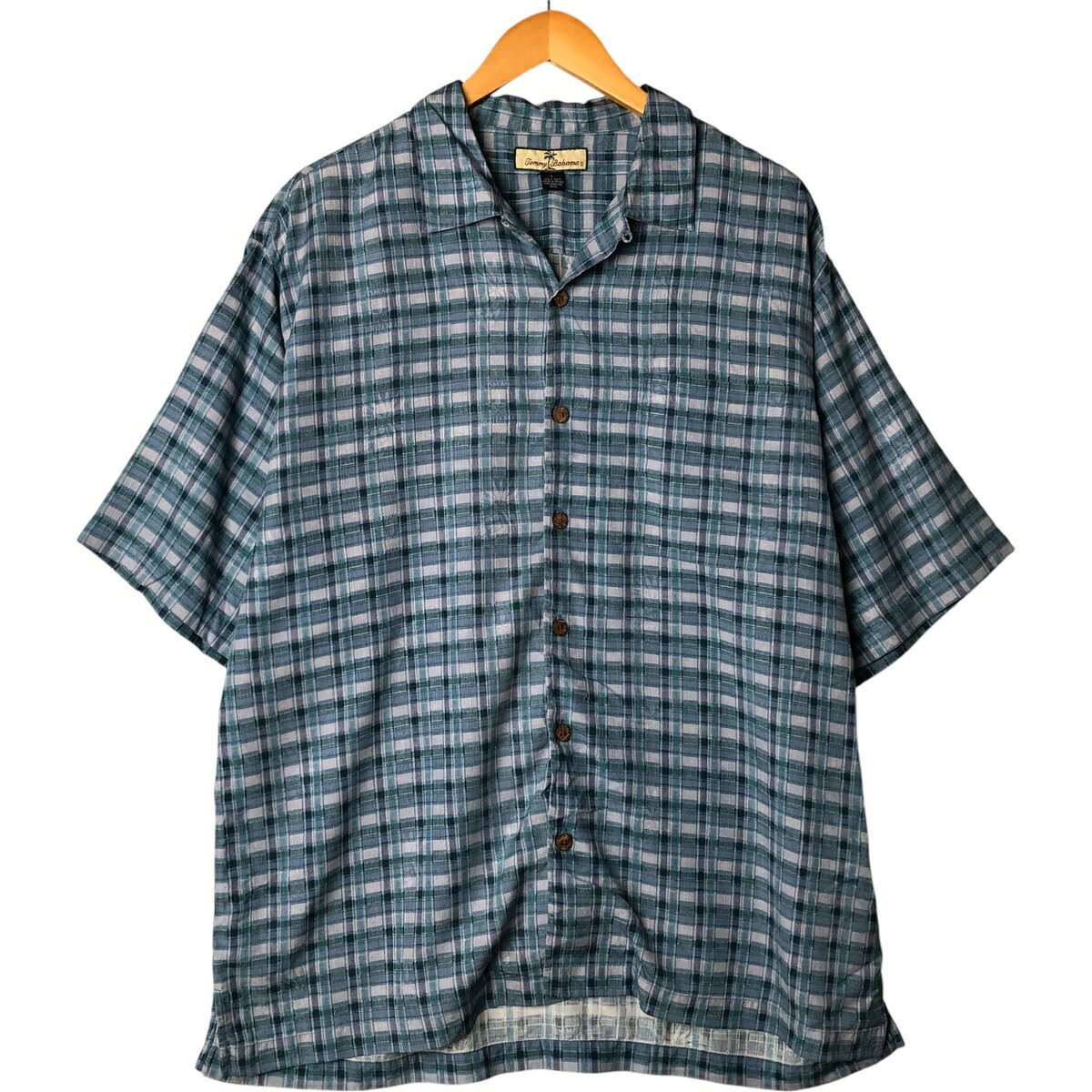 Rakuten - 古着 トミーバハマ TOMMY BAHAMA オープンカラー チェック柄 半袖 オープンカラー シルクシャツ ボックスシャツ メンズL相当 /eaa577723 【中古】 【250825】