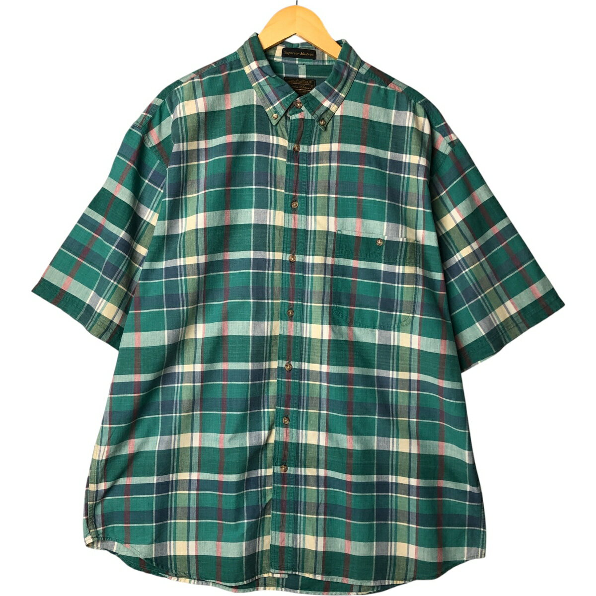 古着 80~90'S エディーバウアー Eddie Bauer Superior Madras 黒タグ 半袖 ボタンダウン チェックシャツ メンズXXL相当 ヴィンテージ /eaa577734 【中古】 【250825】
