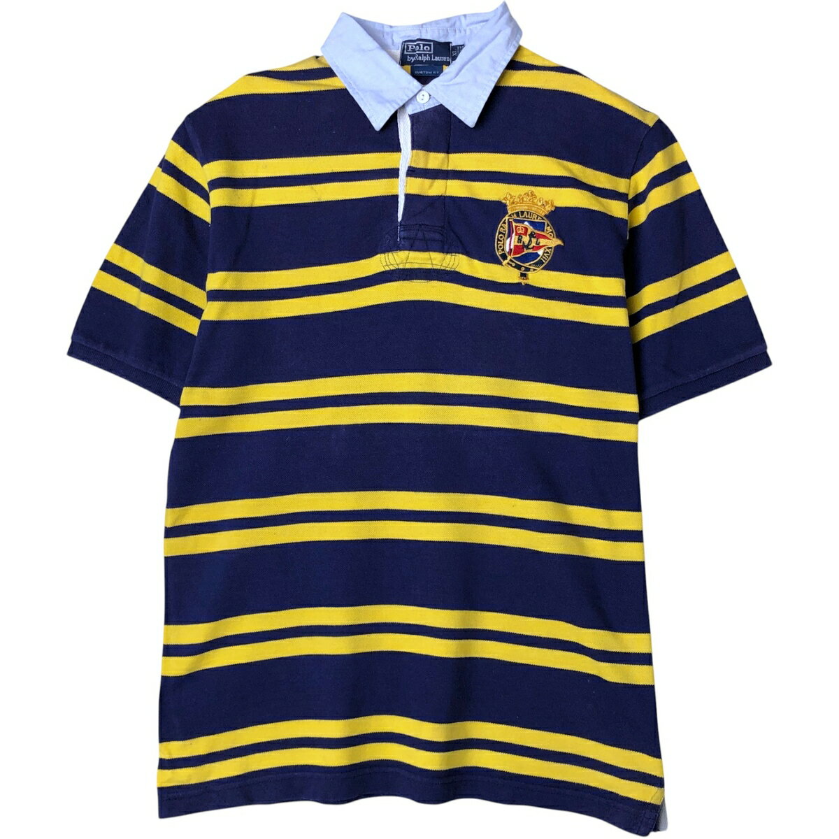 Rugger Shirt - 古着 ラルフローレン Ralph Lauren POLO by Ralph Lauren CLASSIC FIT ボーダー柄 半袖 ラガーシャツ メンズXL相当 /eaa578610 【中古】 【250831】 【NH-2508】 ネイビー系 春夏