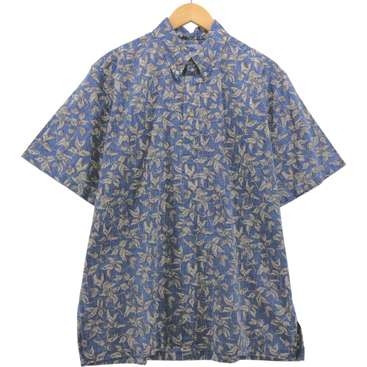 古着 90'S レインスプーナー REYNSPOONER 水着タグ ビキニタグ リーフ柄 プルオーバー ボタンダウン ハワイアンアロハシャツ ボックスシャツ ハワイ製 メンズL相当 ヴィンテージ /eaa578684 【中古】 【250905】 ブルー系 春夏