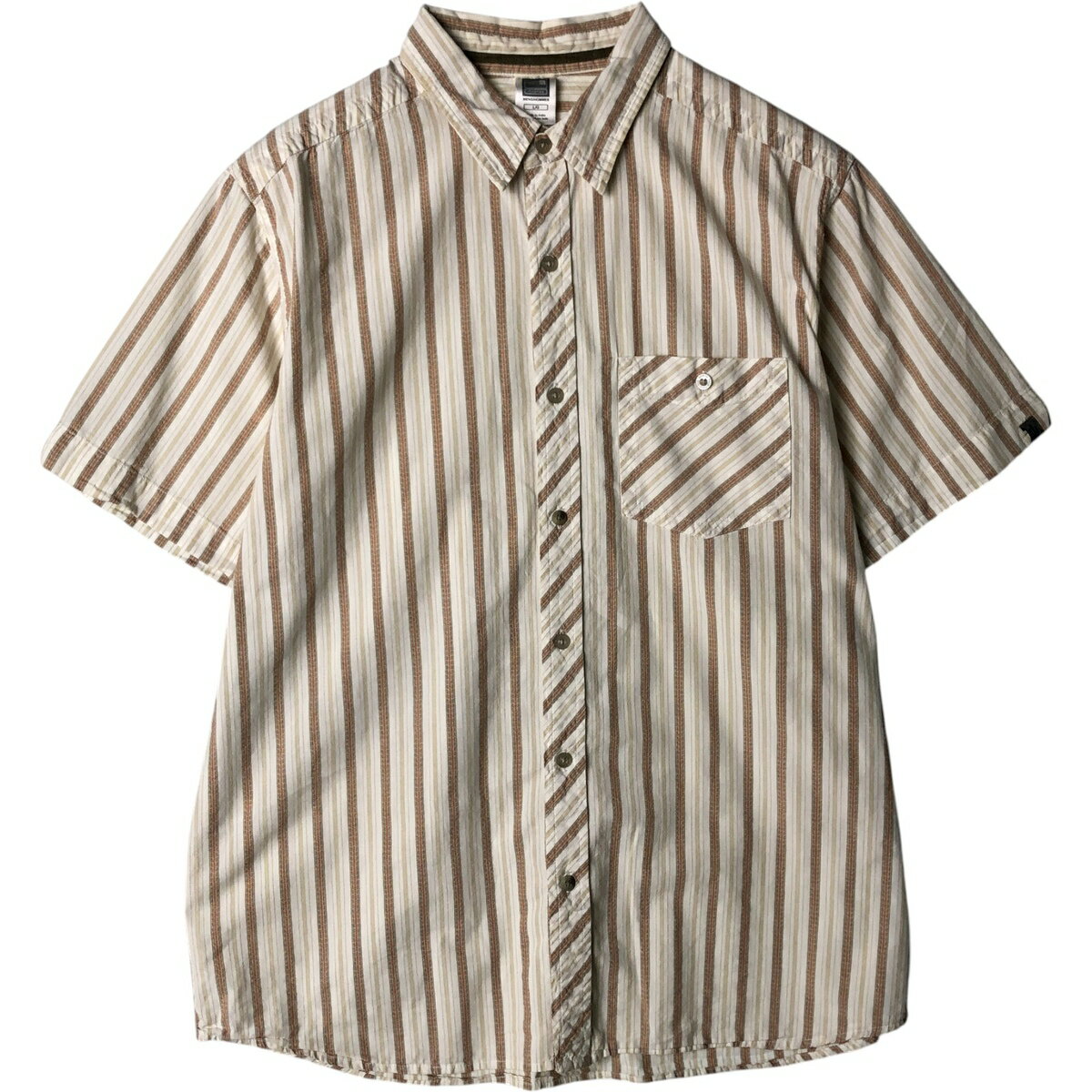 樂天商城 - 古着 ザノースフェイス THE NORTH FACE ストライプ柄 半袖 ストライプシャツ メンズL相当 /eaa579436 【中古】 【250921】 【NH-2508】 ベージュ系 春夏