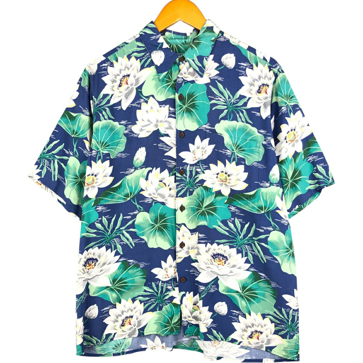 古着 80~90'S レインスプーナー REYNSPOONER ダイヤモンドヘッドタグ 総柄 花柄 レーヨン ハワイアンアロハシャツ ボックスシャツ メン..