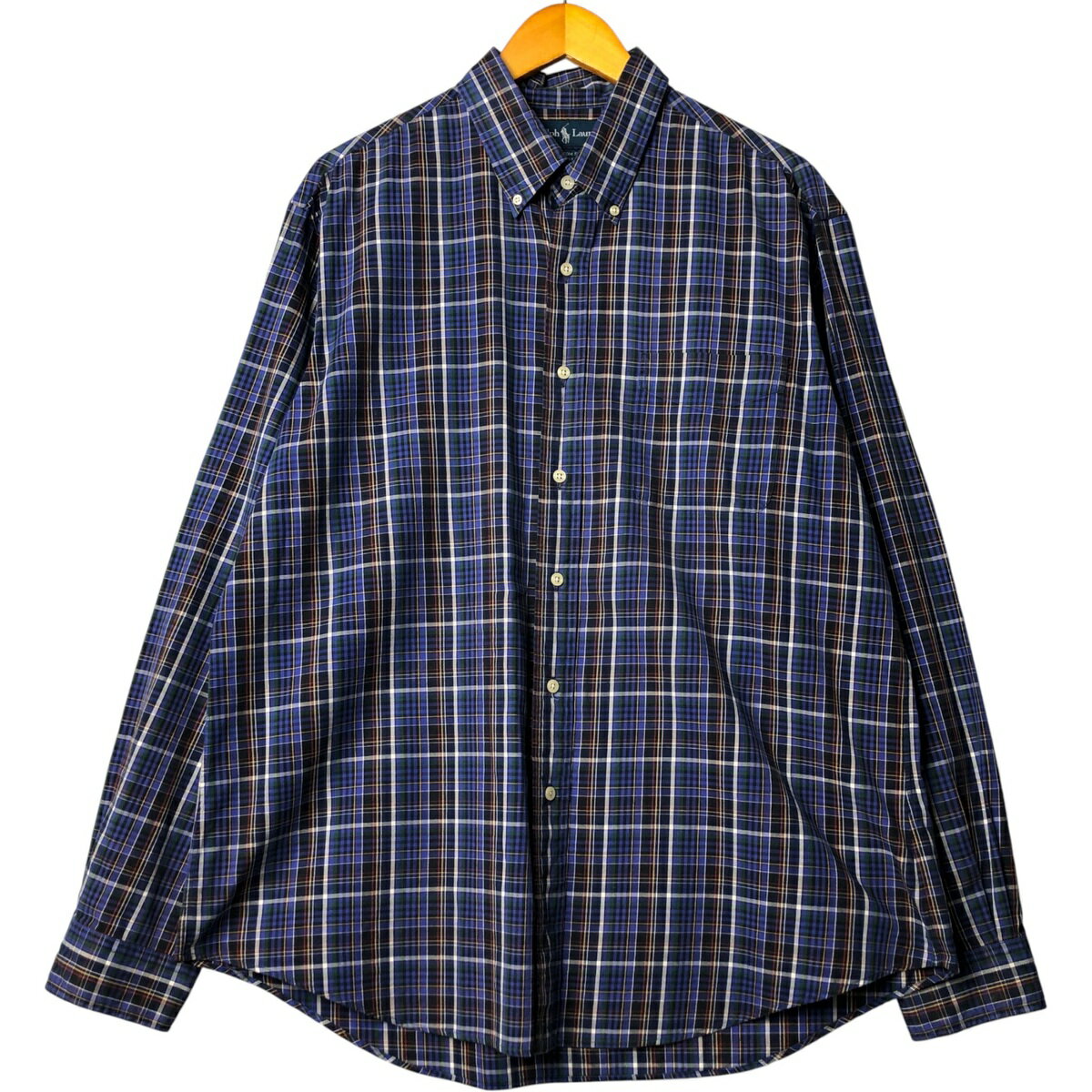 Other - 古着 ラルフローレン Ralph Lauren CUSTOM FIT 長袖 ボタンダウンチェックシャツ メンズXL相当 /eaa579790 【中古】 【250912】 【ss2601_10】 ブルー系 春夏秋冬