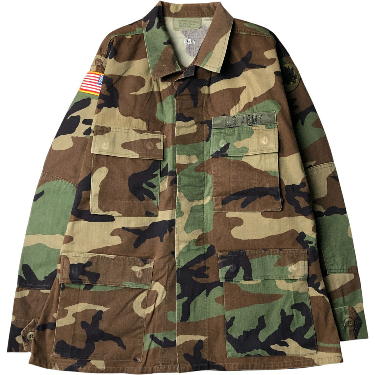 Military Jacket - 古着 90'S 米軍実品 迷彩柄 ウッドランドカモ 星条旗柄 B.D.U ミリタリージャケット USA製 MEDIUM-SHORT メンズM相当 ヴィンテージ /eaa579892 【中古】 【250913】 【NH-2508】 【SS2603_10】 カーキ系 春秋冬