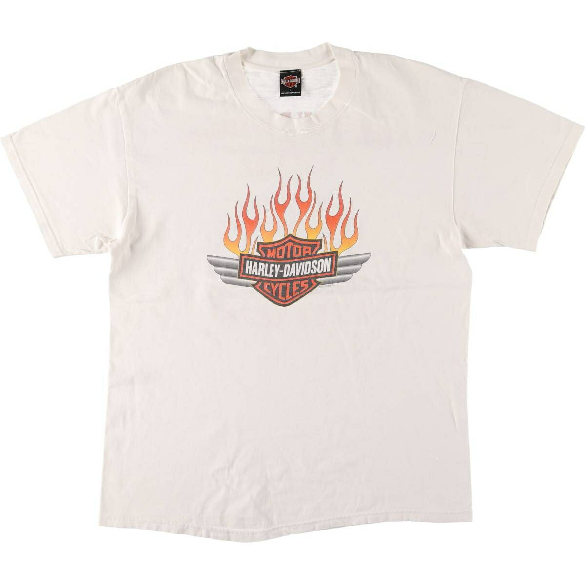 古着 90'S ハーレーダビッドソン Harley-Davidson ファイヤーパターン モーターサイクル バイクTシャツ USA製 メンズL相当 ヴィンテージ /eaa579907 【中古】 【250831】