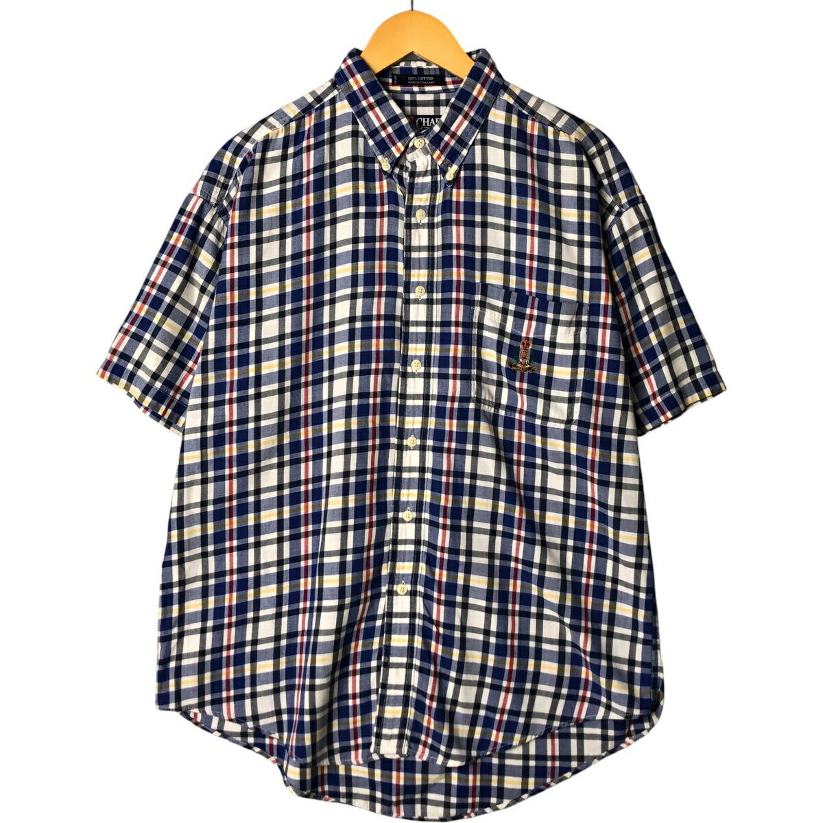 乐天商城 - 古着 90'S ラルフローレン Ralph Lauren CHAPS チャップス 半袖 ボタンダウン チェックシャツ メンズL相当 ヴィンテージ /eaa580251 【中古】 【250823】 ネイビー系 春夏