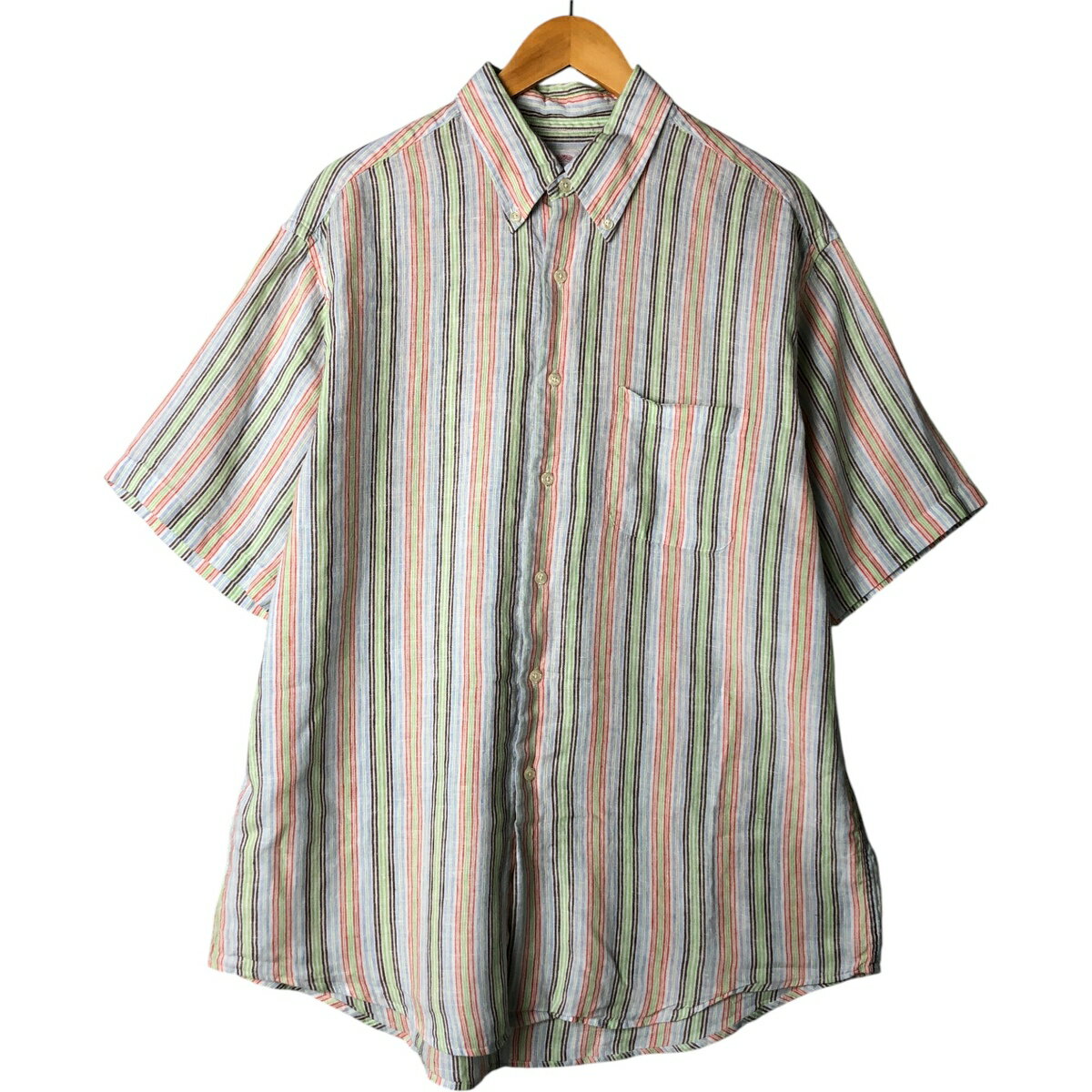 樂天商城 - 古着 ブルックスブラザーズ Brooks Brothers 346 ストライプ柄 半袖 リネン ボタンダウンシャツ L メンズL相当 /eaa580437 【中古】 【250822】