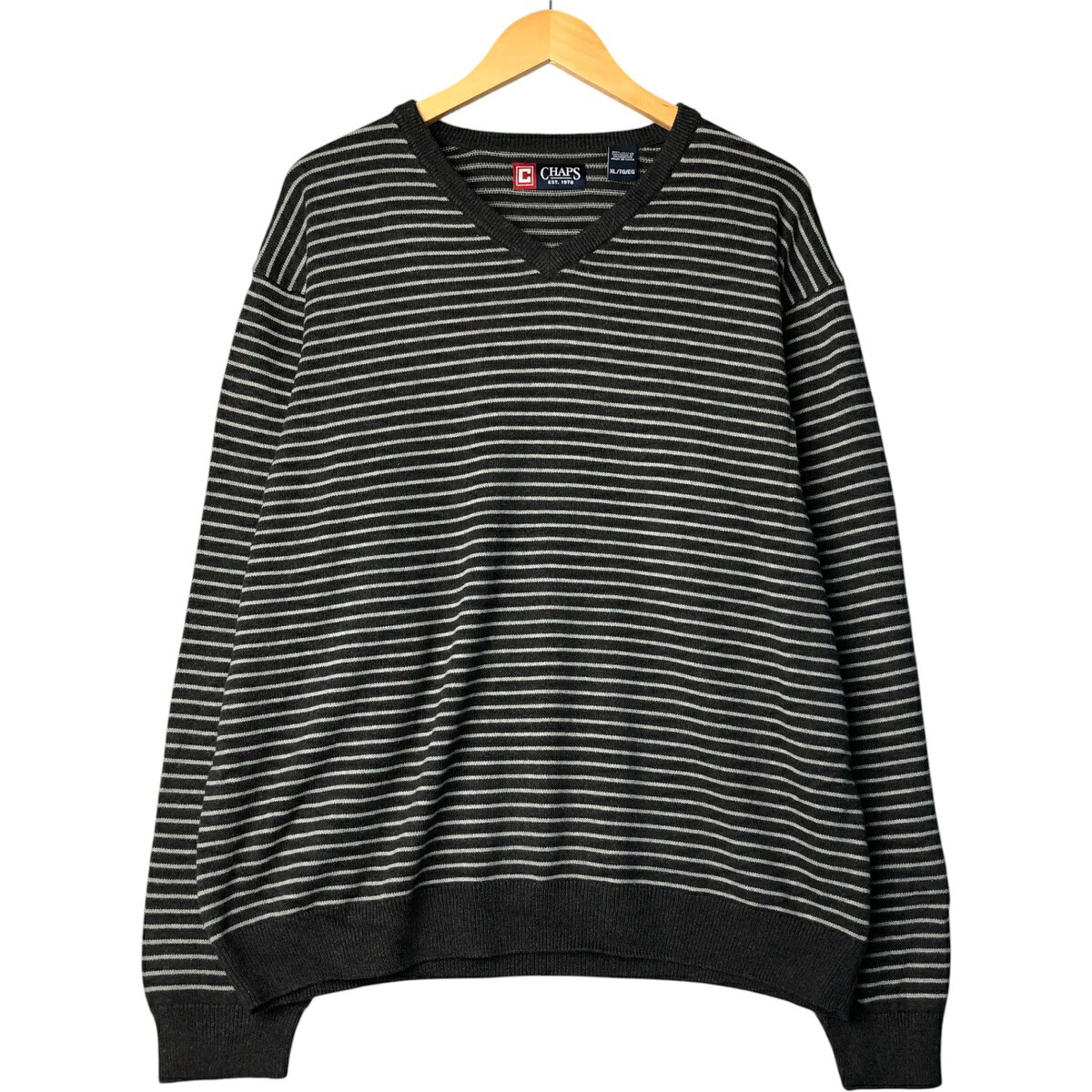 樂天商城 - 古着 チャップス CHAPS ボーダー柄 Vネック コットンニットセーター メンズXL相当 /eaa580819 【中古】 【250823】 【SS2603_10】