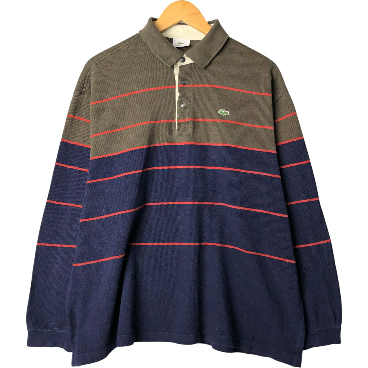 古着 ビッグサイズ ラコステ LACOSTE 長袖 ボーダー ポロシャツ メンズXXXL相当 /eaa581143 【中古】 【250914】 【SS2603_10】 ネイビー系 春夏秋