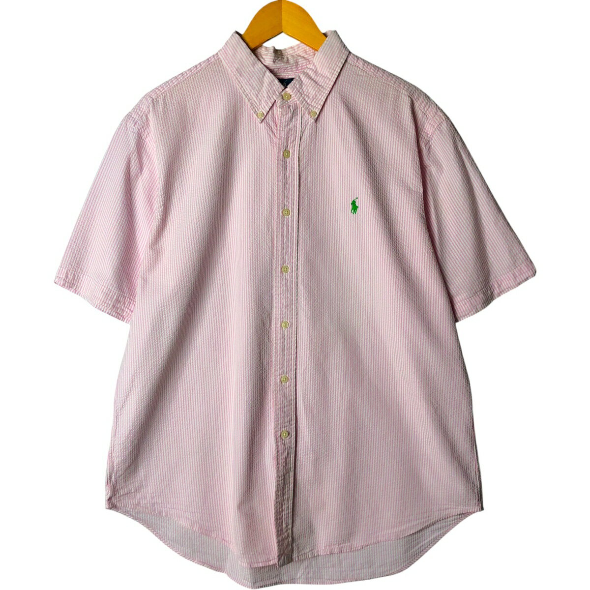 乐天商城 - 古着 ラルフローレン Ralph Lauren CLASSIC FIT シアサッカー 半袖 ボタンダウン チェックシャツ メンズXL相当 /eaa581386 【中古】 【250925】 【SS2606_10