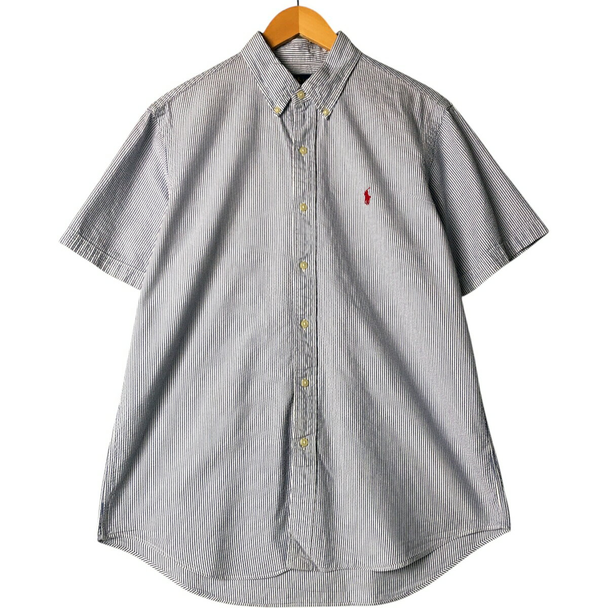 古着 ラルフローレン Ralph Lauren ストライプ柄 シアサッカー 半袖 ボタンダウンシャツ メンズL相当 /eaa581432 【中古】 【250914】