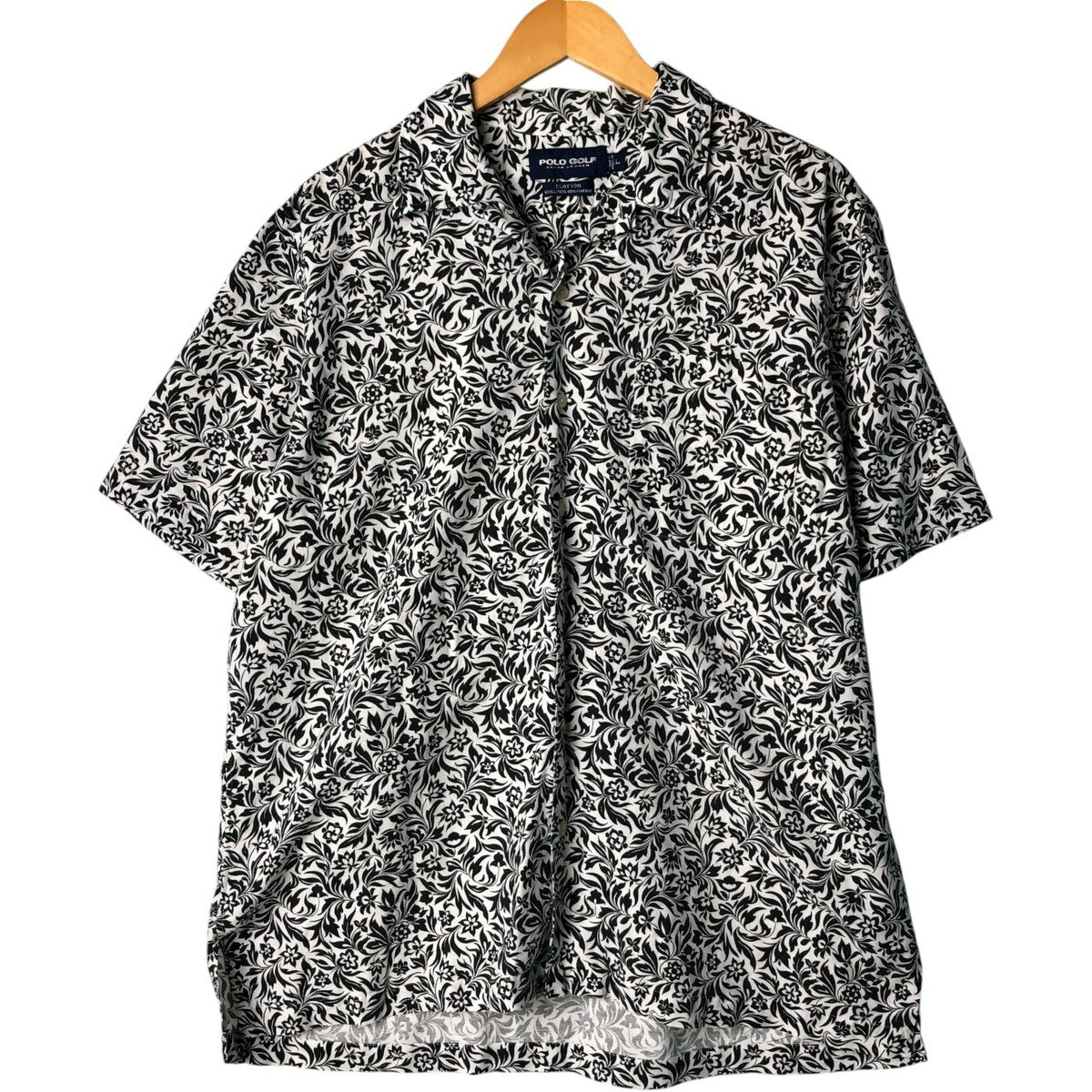 古着 ラルフローレン Ralph Lauren POLO GOLF ポロゴルフ 花柄 半袖 オープンカラー リネンシャツ ボックスシャツ メンズL相当 /eaa581455 【中古】 【250923】 ブラック系 春夏
