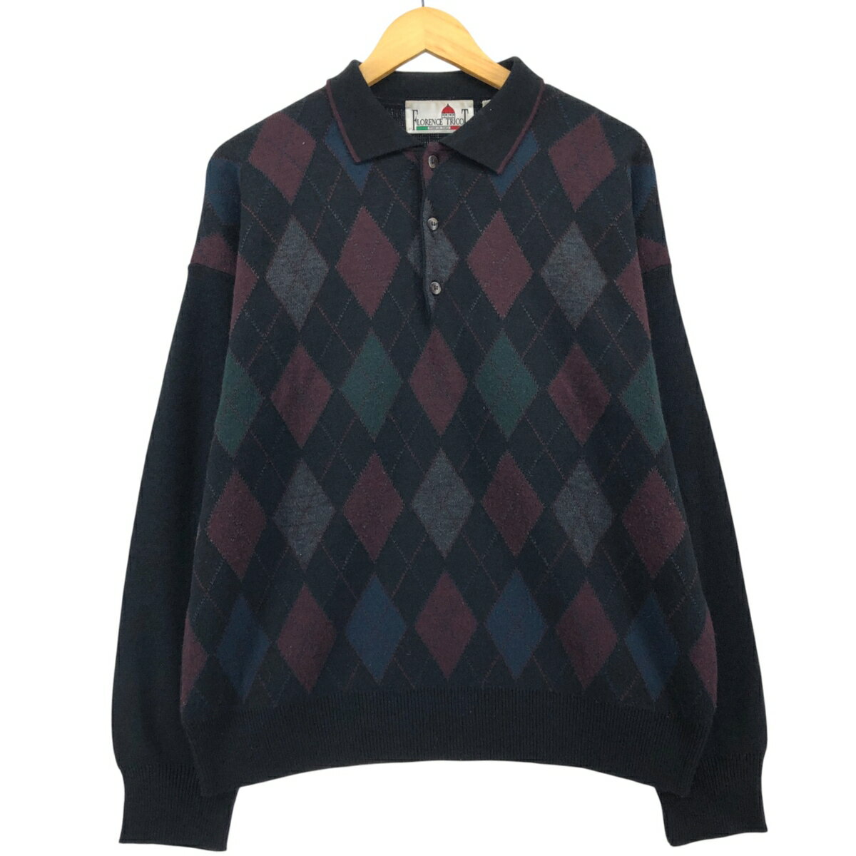 古着 90'S FLORENCE TRICOT アーガイル柄 ポロニットセーター イタリア製 メンズL相当 ヴィンテージ /eaa582075 【中古】 【25...