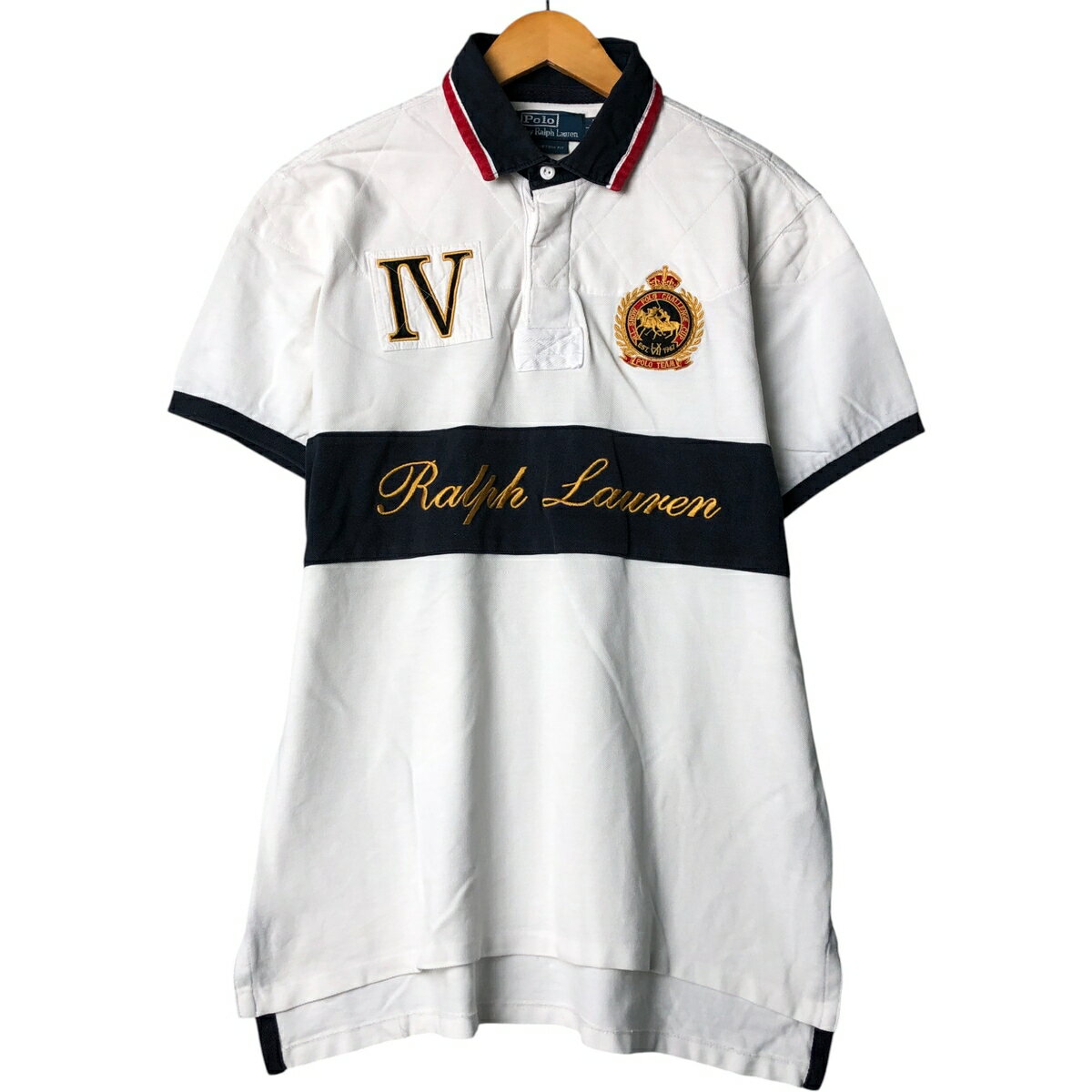 Rugger Shirt - 古着 ラルフローレン Ralph Lauren POLO by Ralph Lauren CUSTOM FIT ダブルポニー 半袖 ラガーシャツ メンズL相当 /eaa582112 【中古】 【250919】 ホワイト系 春夏
