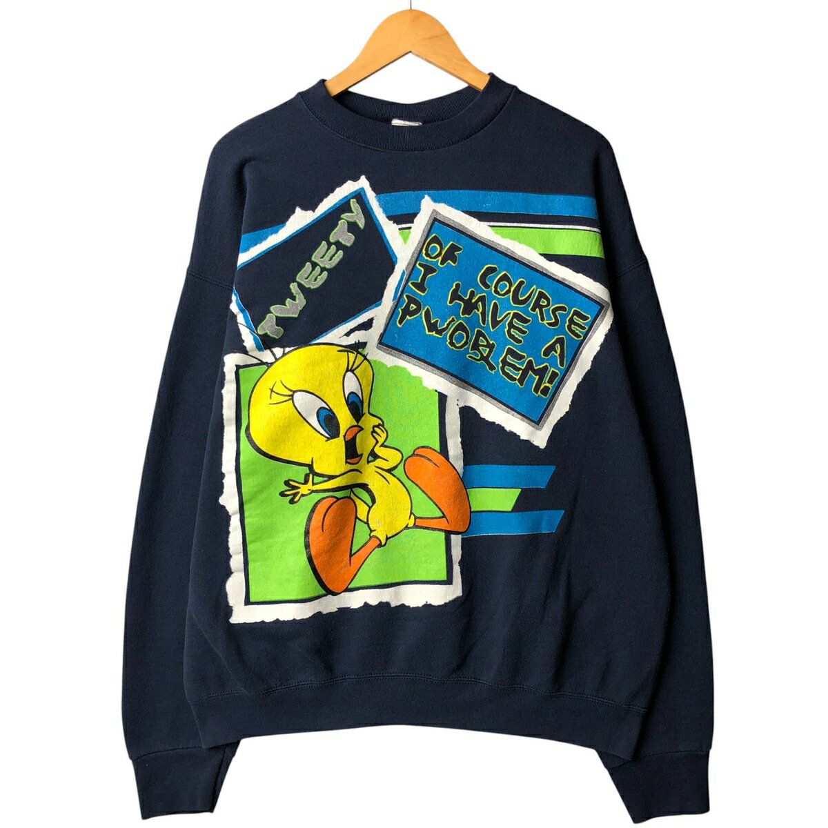 樂天商城 - 古着 90'S LOONEY TUNES ルーニーテューンズ トゥイーティー 大判プリント キャラクタースウェットシャツ トレーナー USA製 メンズXL相当 ヴィンテージ /eaa583104 【中古】 【250920】 【SS2603_10】 ネイビー系 春夏秋冬