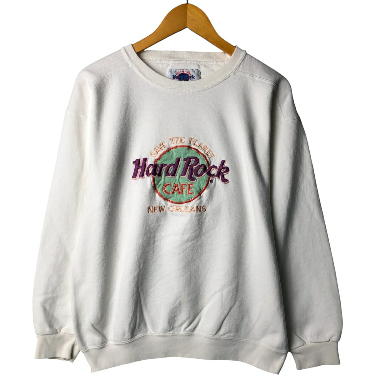 Collaboration - 古着 Hard Rock Cafe ハードロックカフェ アドバタイジング スウェットシャツ トレーナー USA製 メンズM相当 ヴィンテージ /eaa583141 【中古】 【250922】 【SS2603_10】 ホワイト系 春夏秋冬