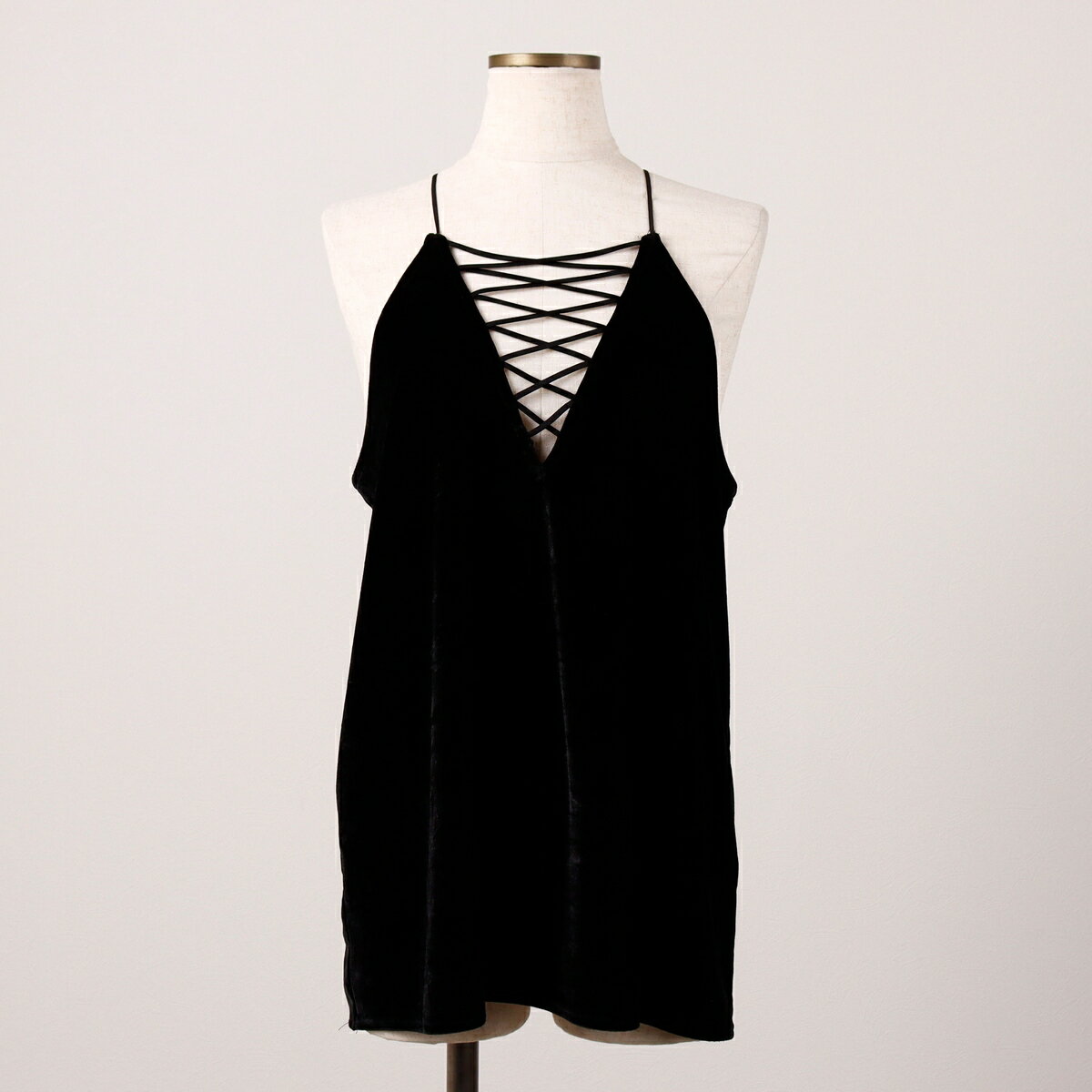 Dot, Polkadot - 古着 EXPRESS ベロア キャミソール レディースM相当 /eaa583577 【中古】 【250928】 【ADEL/アデル】 ブラック系 春夏