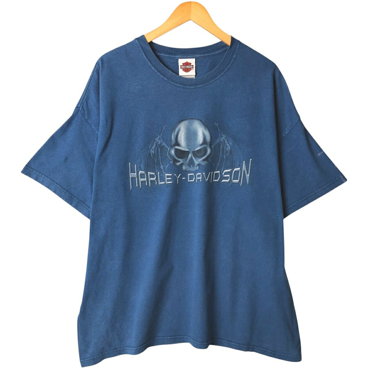 Rakuten - 古着 00'S ハーレーダビッドソン Harley-Davidson ドクロ柄 スカル柄 モーターサイクル バイクTシャツ USA製 メンズXXL相当 /eaa584379 【中古】 【250928】 ブルー系 春夏秋 【SS2606_30】