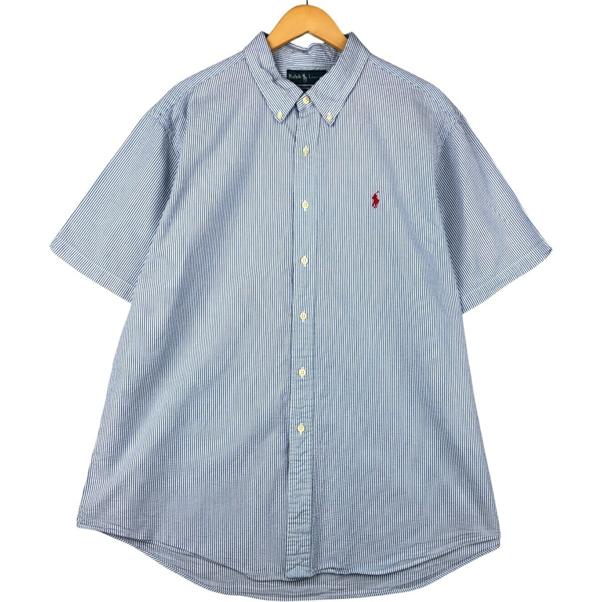 乐天商城 - 古着 ラルフローレン Ralph Lauren CUSTOM FIT シアサッカー 半袖 ボタンダウン ストライプシャツ メンズXXL相当 /eaa584885 【中古】 【251021】 【SS2606_10