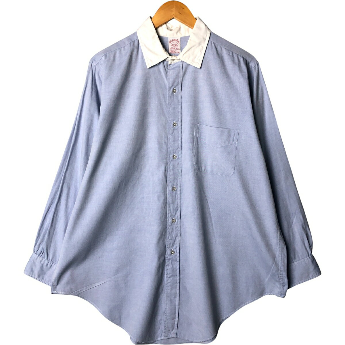 古着 80~90'S ブルックスブラザーズ Brooks Brothers Est.1818 長袖 コットンシャツ クレリックシャツ USA製 メンズXXL相当 ヴィンテー..