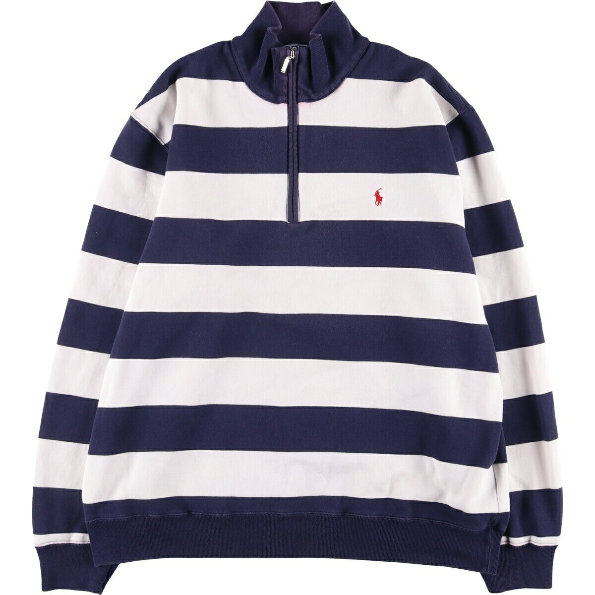 乐天商城 - 古着 ラルフローレン Ralph Lauren POLO by Ralph Lauren ボーダー柄 ハーフジップスウェットシャツ トレーナー メンズL相当 /eaa587535 【中古】 【251006】 【SS2606_10