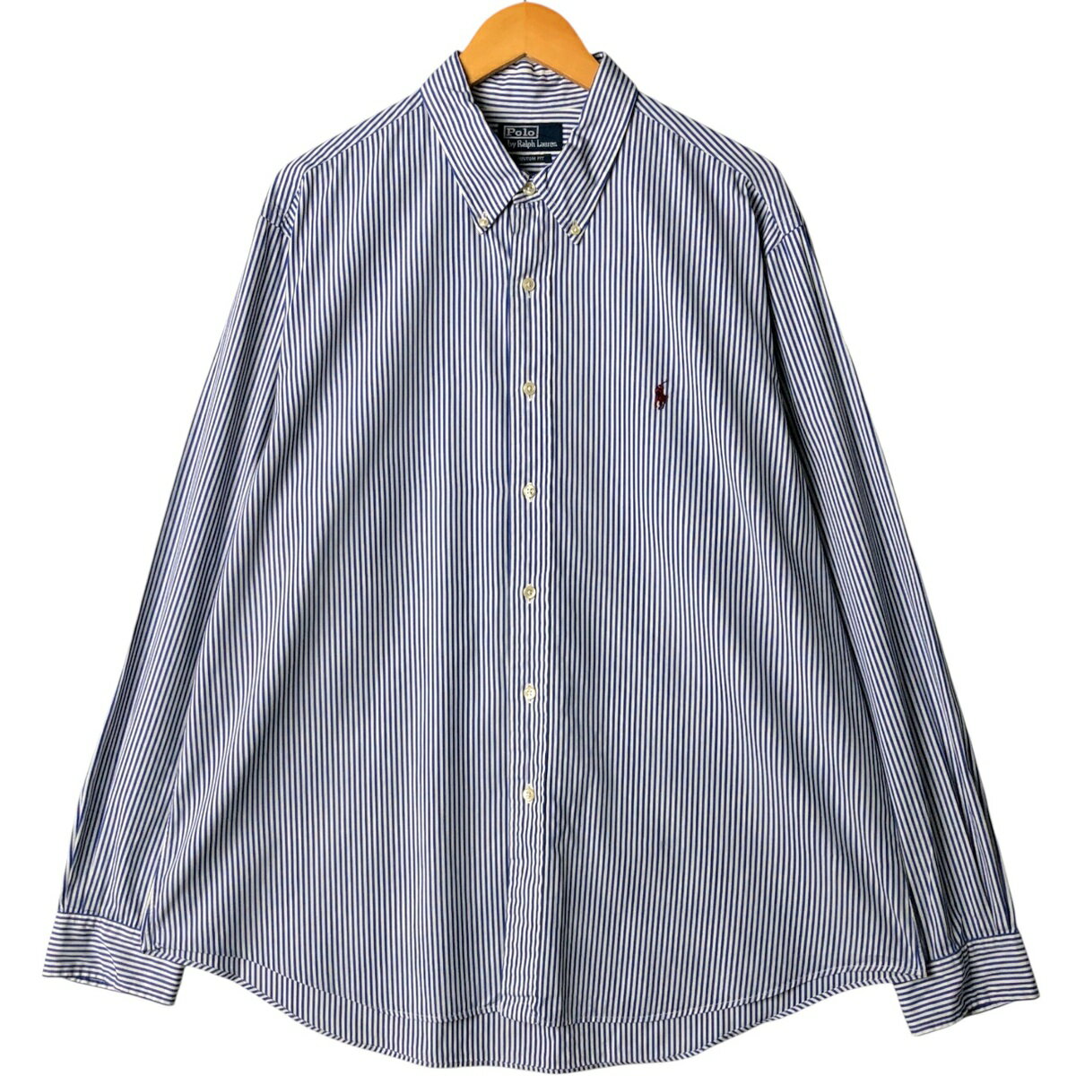 古着 ラルフローレン Ralph Lauren POLO by Ralph Lauren CUSTOM FIT 長袖 ボタンダウンストライプシャツ メンズL相当 /eaa587839 【中古】 【251005】 ブルー系 春夏秋冬