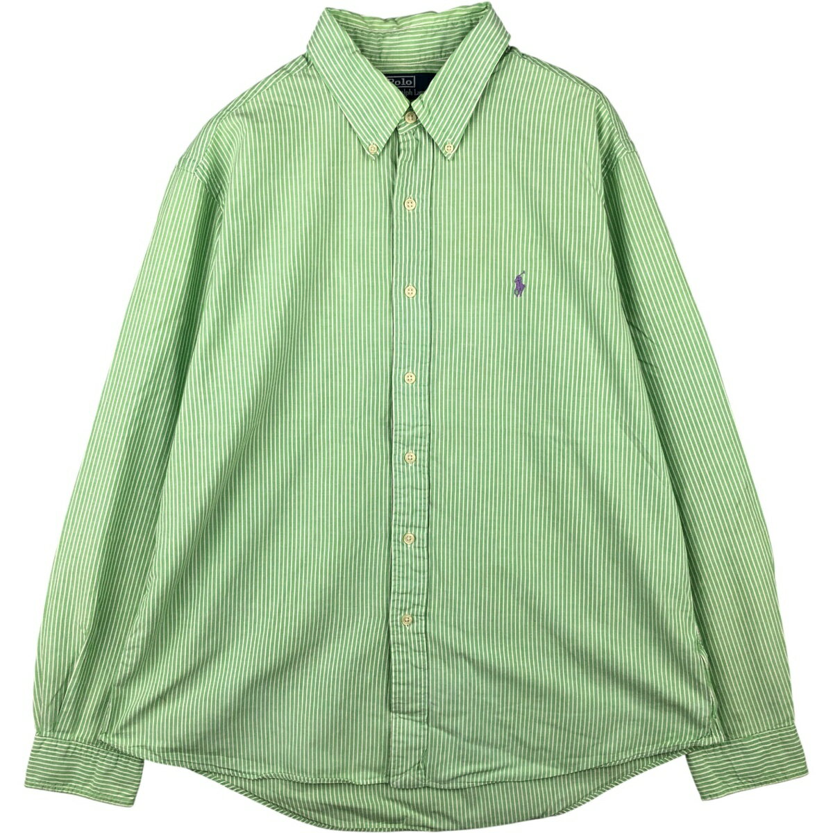 古着 ラルフローレン Ralph Lauren POLO by Ralph Lauren CUSTOM FIT 長袖 ボタンダウンストライプシャツ メンズXL相当 /eaa588495 【中古】 【251017】 【Elulu/エルル】 【NH-2508】 グリーン系 春夏秋冬