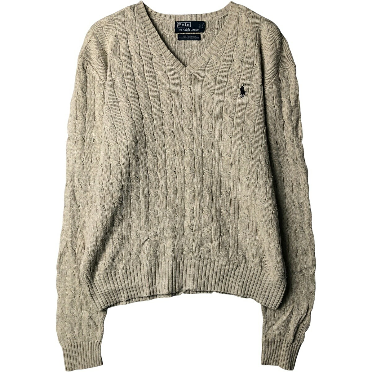 古着 ラルフローレン Ralph Lauren POLO by Ralph Lauren ケーブル編み Vネック シルクニットセーター メンズM相当 /eaa588875 【中古】 【251012】 【NH-2508】 【SS2603_10】 グレー系 秋冬