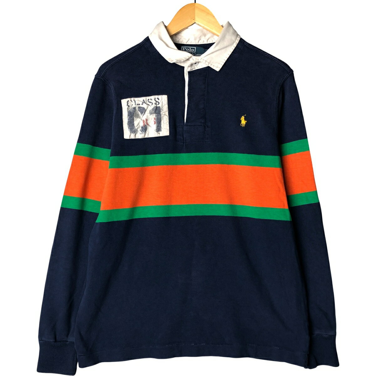 樂天商城 - 古着 ラルフローレン Ralph Lauren POLO by Ralph Lauren CLASSIC FIT ボーダー柄 長袖 ラガーシャツ メンズL相当 /eaa589304 【中古】 【251019】 【SS2603_10】 ネイビー系 春夏秋冬