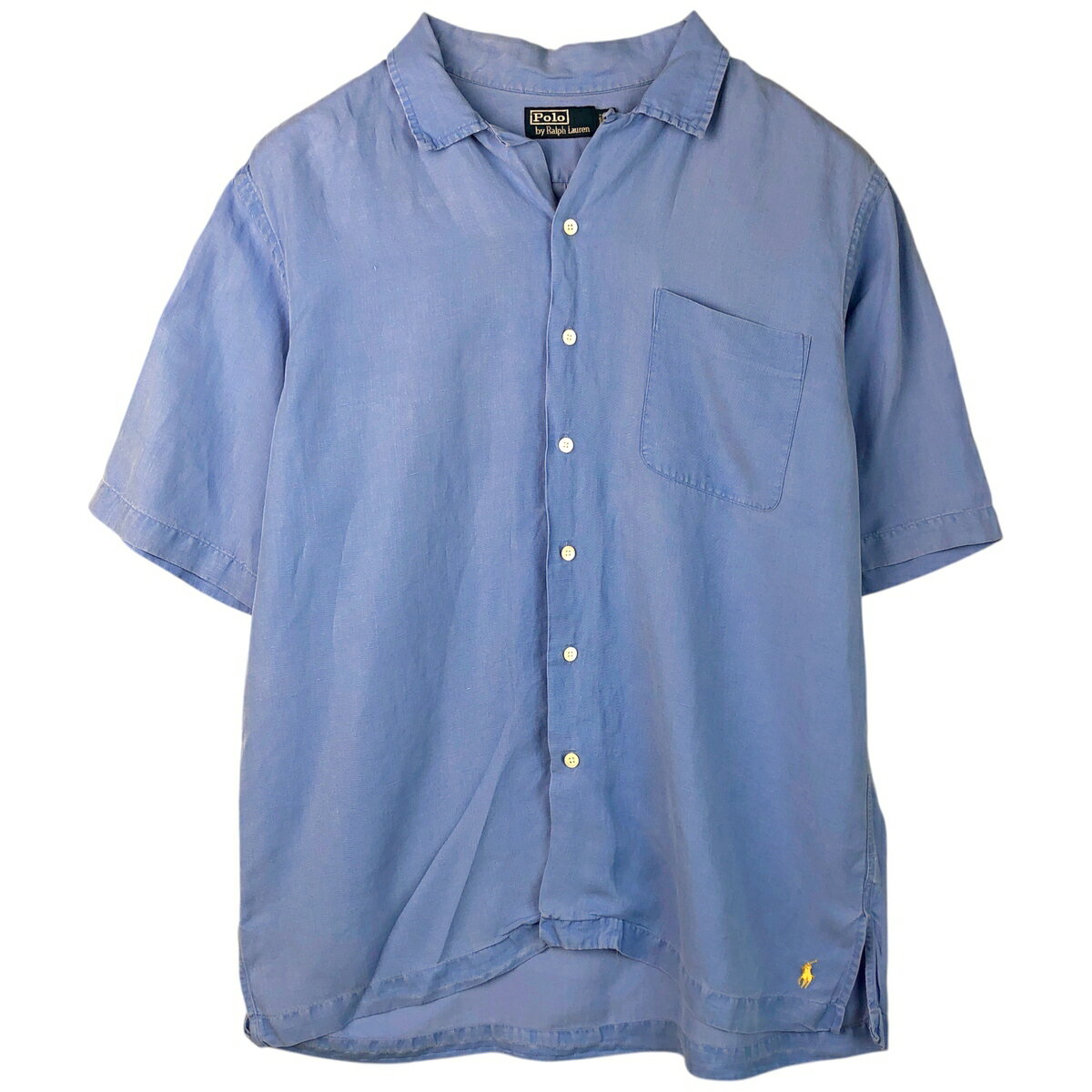 Rakuten - 古着 90'S ラルフローレン Ralph Lauren 半袖 オープンカラー リネンシャツ メンズL相当 ヴィンテージ ボックスシャツ /eaa590739 【中古】 【260304】 ブルー系 春夏