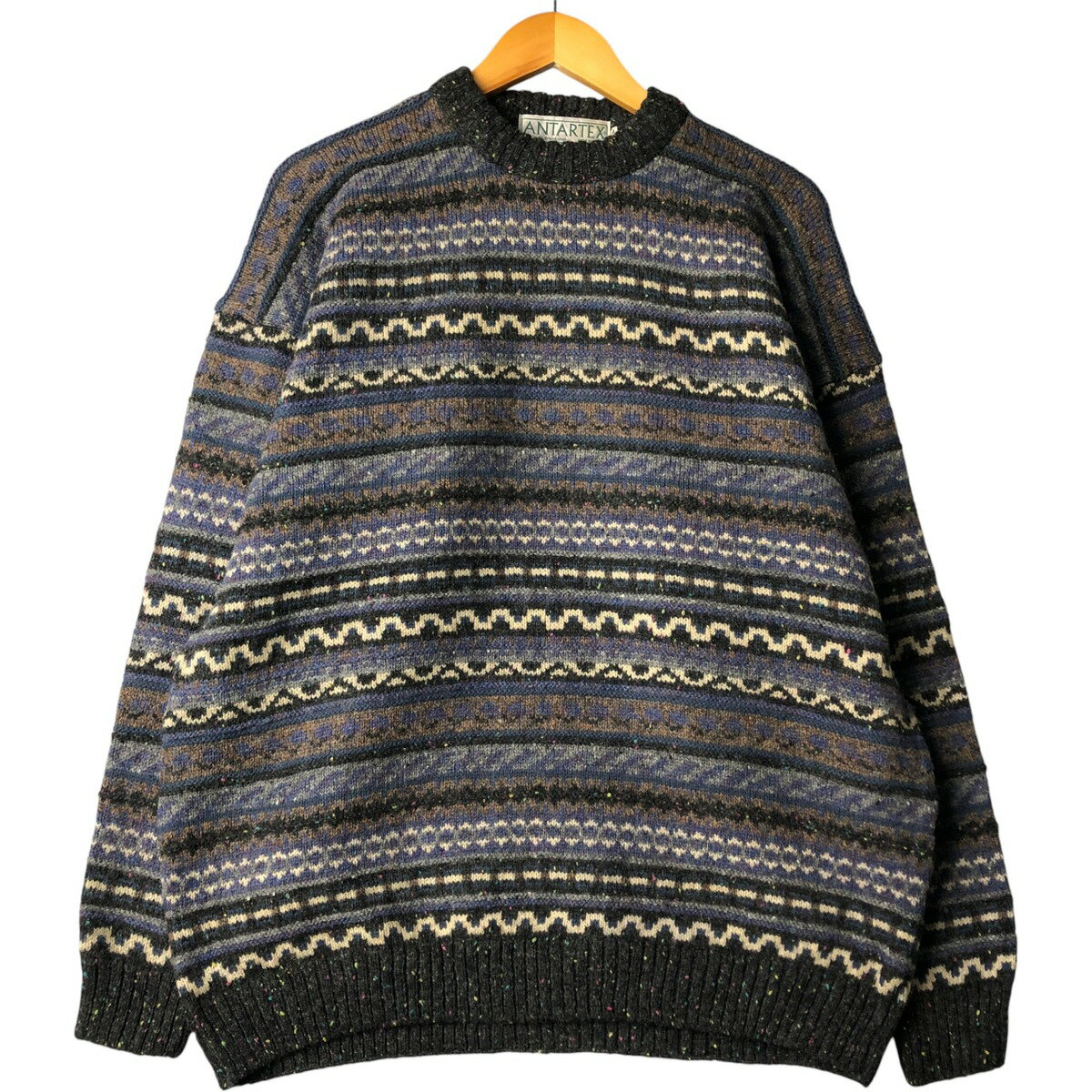 古着 ANTARTEX ボーダー柄 カラーネップ ノルディックセーター 英国製 メンズXL相当 /eaa590890 【中古..