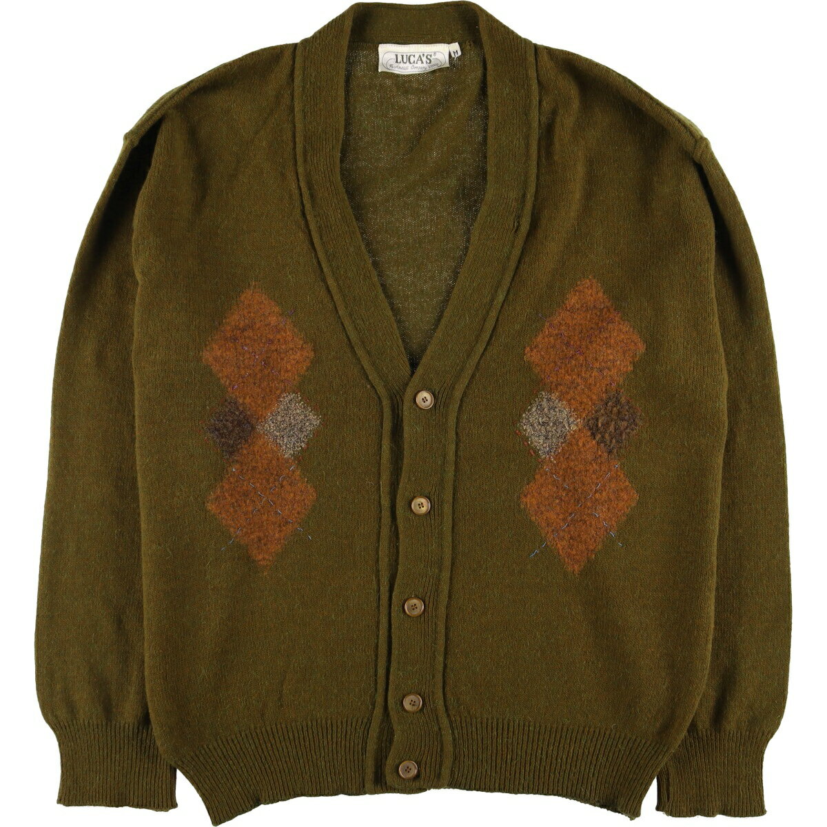 古着 70'S~ LUCA'S アーガイル柄 アルパカ混 ウールニットカーディガン メンズM相当 ヴィンテージ /eaa591133 【中古】 【251019】