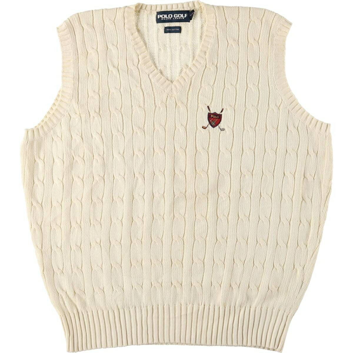 古着 ラルフローレン Ralph Lauren POLO GOLF ポロゴルフ ケーブル編み Vネック コットンニットベスト メンズL相当 /eaa591603 【中古】 【251020】