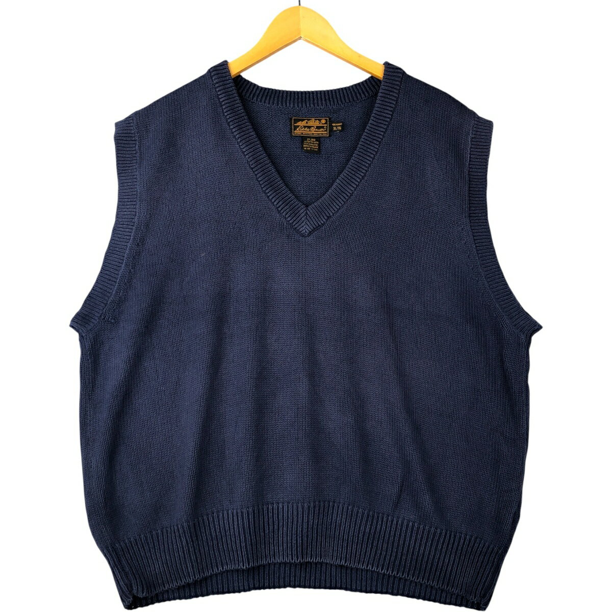 古着 80~90'S エディーバウアー Eddie Bauer 黒タグ Vネック コットンニットベスト メンズXL相当 ヴィ..