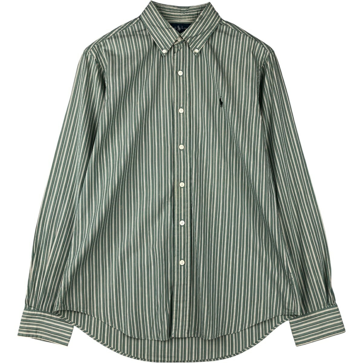 樂天商城 - 古着 ラルフローレン Ralph Lauren CUSTOM FIT 長袖 ボタンダウンストライプシャツ メンズM相当 /eaa591721 【中古】 【251019】 【NH-2508】 グリーン系 春夏秋冬