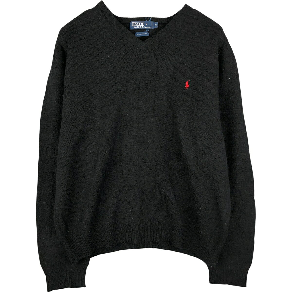 高級POLO by RALPH LAURENワンポイントラムウールセーターM黒ブラック 