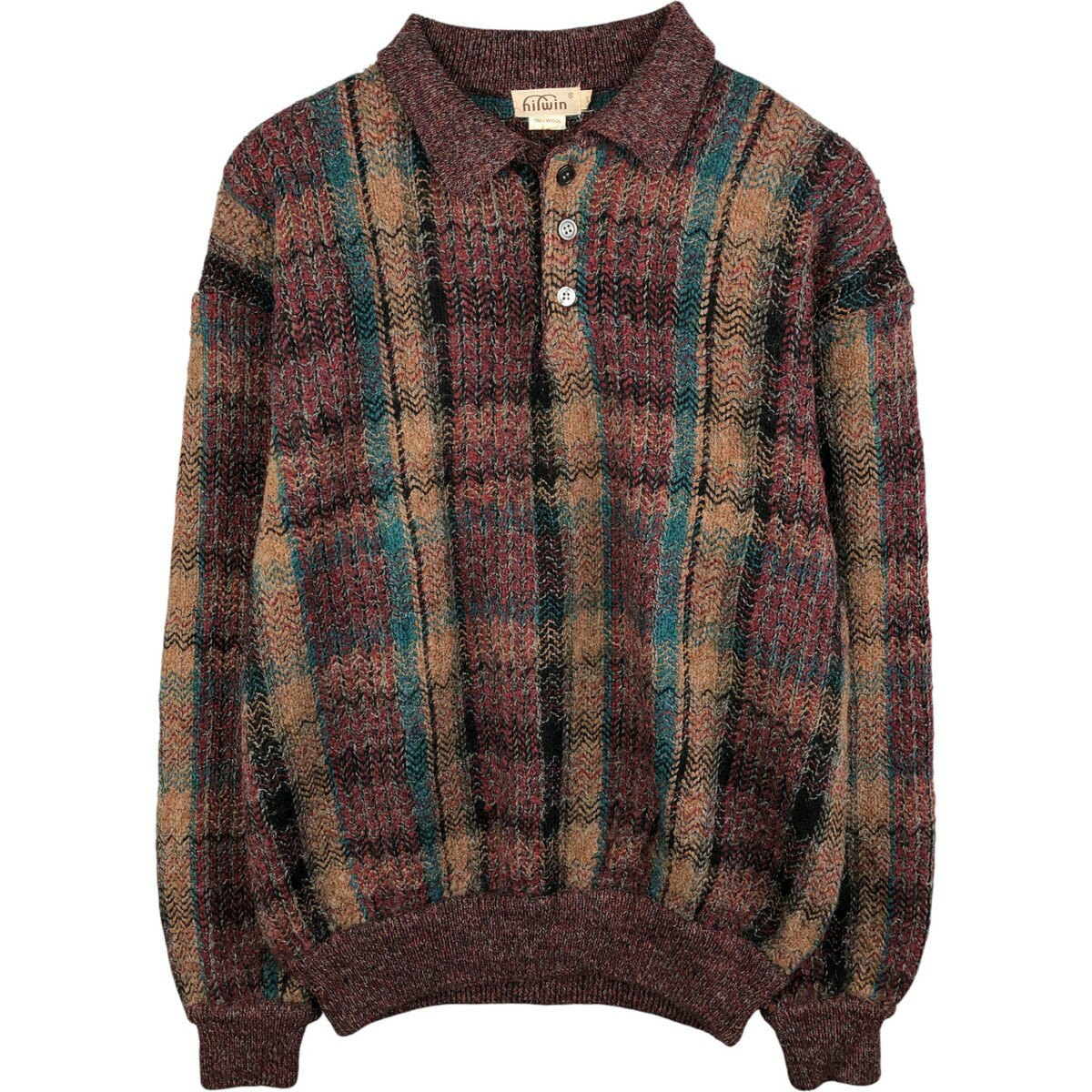 古着 hilwin チェック柄 ポロニットセーター メンズL相当 /eaa592805 【中古】 【251105】 【NH-2508】