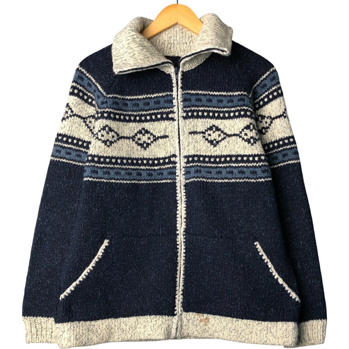 古着 総柄 フェアアイル柄 アクリル×ウールニットフルジップセーター メンズS相当 ヴィンテージ /eaa594395 【中古】 【251024】