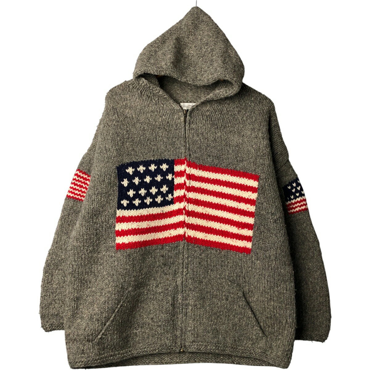 古着 SISANDINA HANDICRAFT 星条旗柄 HAND MADE ハンドメイド エクアドルニットジップパーカー メンズX..